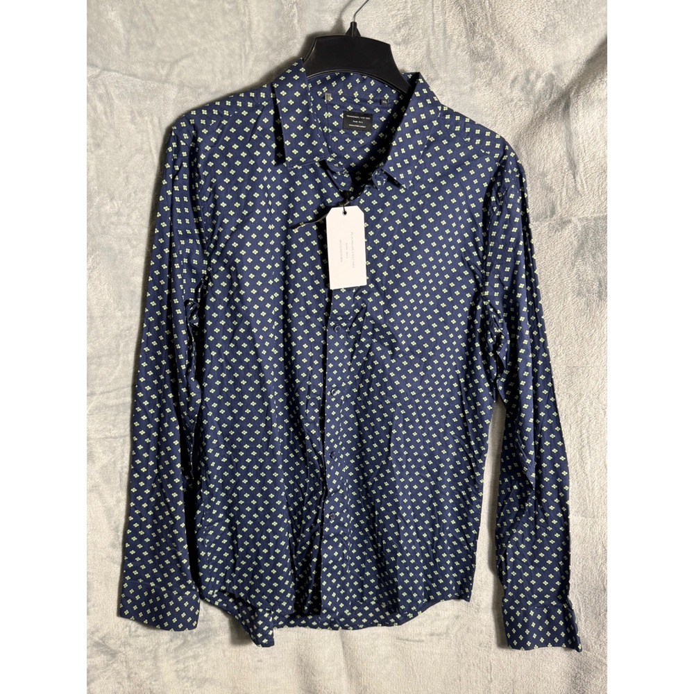 7Diamonds Mens XL shirt long Sleeve Button‎ Down Shirt Navy Blue Green NEW  NWT